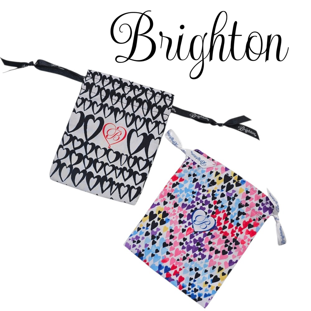 Brighton Jewelry Pouch Set 2 OS Black White Multi Color‎ Heart Fabric Drawstring